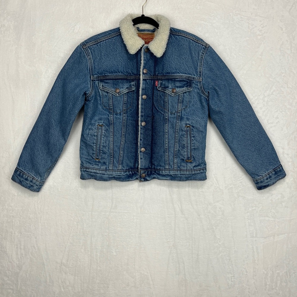 Levi's Original‎ Sherpa Lined Trucker Jacket Womens S Blue Denim 36137-0018